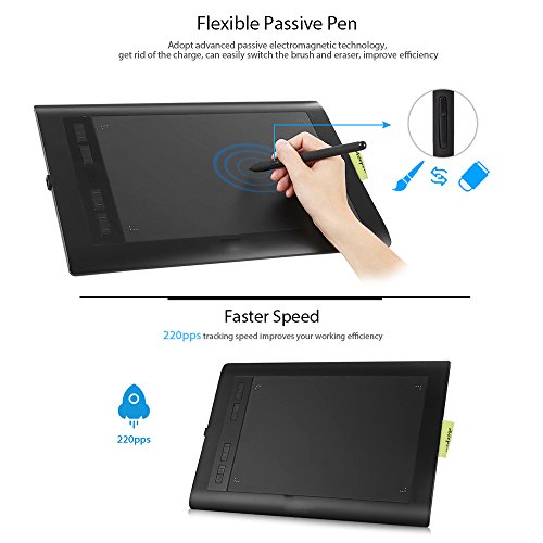 Graphic Tablet AP1060 10 x 6 inch 8 Hot Keys 2048 Level with Battery-free Stylus Passive pen for Windows 10/8/7 &Mac OS,Artist Designer,Amateur Hobbyist,Gift for Kids