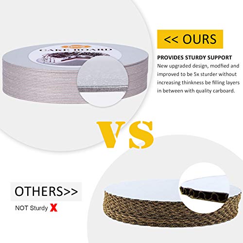 Cake Boards Sliver Foil Round Cake Circles 8, 10, 12 Inch Cake Base Cardboard, 3 of Each Size Set, with 2pcs Plastic Scrapers for Baking Cake (9 Pack)