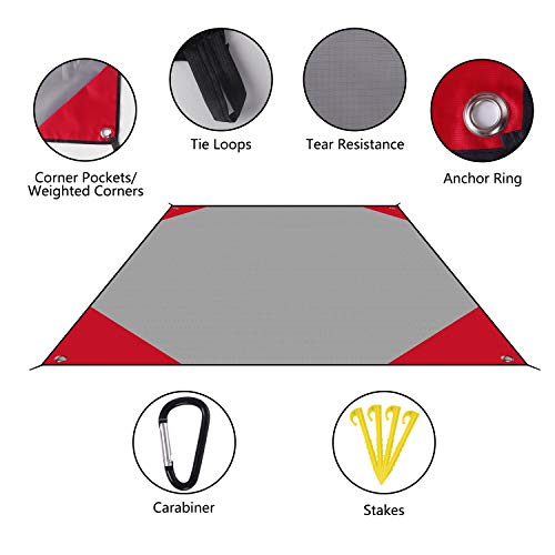Rockjame Beach Blanket Outdoor Picnic Blanket Compact Pocket Waterproof Ground Cover Sand Proof Crawling Mat 78”x59” with Carabiner Tent Pegs for Travel, Hiking, Camping, Festival, Sports - Thumbnail 2