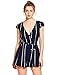 Romwe Women's Casual Vertical Striped Jumpsuit Romper with Belt Navy M