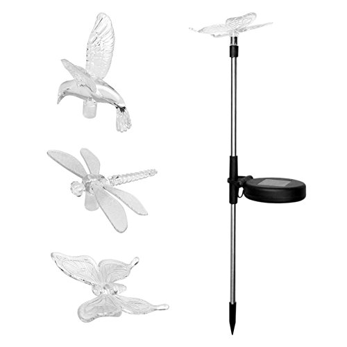 Solar Garden Stake Light-QUANSHENG Hummingbird Butterfly Dragonfly Solar Light,Outdoor Multi-color Changing LED Light(3 Pack)