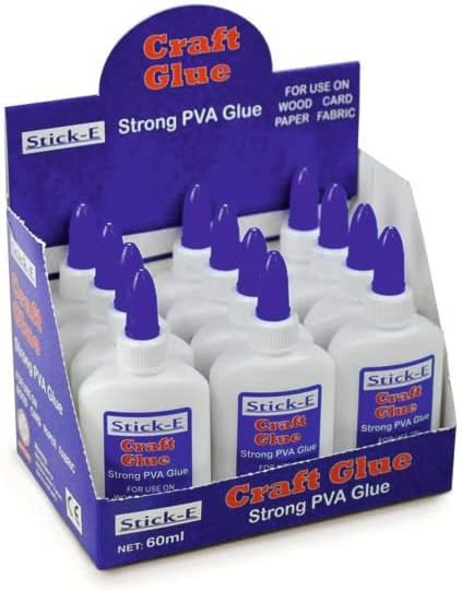 Stick-E PVA White Glue 60ml Bottle, Pack of 12, Child Friendly