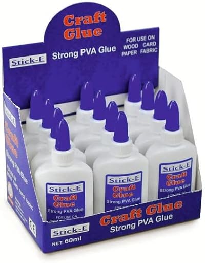 Stick-E PVA White Glue 60ml Bottle, Pack of 12, Child Friendly