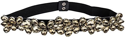 SanJL Women's Crystal Beaded Stretch Belts for Birthday Gifts