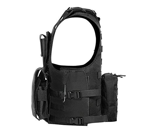 Jipemtra Law Enforcement Tactical Molle Vest Military Airsoft Paintball Vest Adjustable Assault Swat Vest Mesh Vest with Detachable Belt Holster Pouch for Combat Training Field Operations (Black #2)