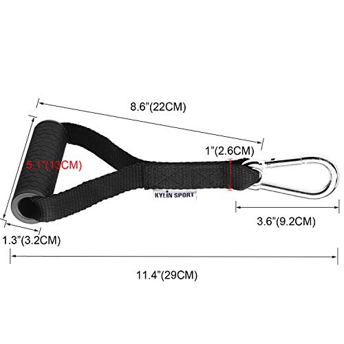 KYLIN SPORT Upgraded Cable Machine Attachments Resistance Bands Handles Grips Fitness Strap Stirrup Handle Cable Attachment Silicon Grip with Metal Carabiner Colorful Version (Black)