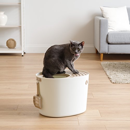 IRIS USA Medium Stylish Round Top Entry Cat Litter Box with Scoop