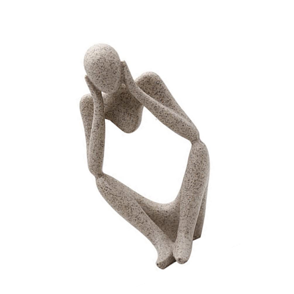 NUOBESTY Home Accessories Thinker Statue Abstract Art Sculpture: Beige Resin Thinker Figurine Collectible Modern Human Statue Bookshelf Decor for Home Office Desktop Decor