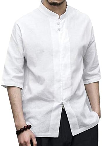Lutratocro Men's Ethnic Style Vintage Linen Short Sleeve Button Down Shirts
