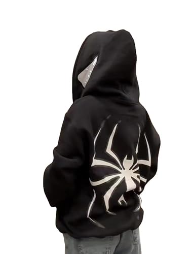 ZENMANCHEN Y2k Hoodie Men Spider Full Zip Hoodie Jacket Hip Hop