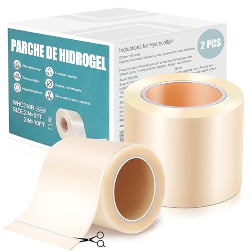 Cinta Hydrocolloid Roll 1.5m x 2PCS, Vendajes de Parches Hidrocoloides 5cm con Autoadhesivo, Ultra Absorbente, Cortable a Medida, Flexible y Impermeable, Kit Esencial de Primeros Auxilios