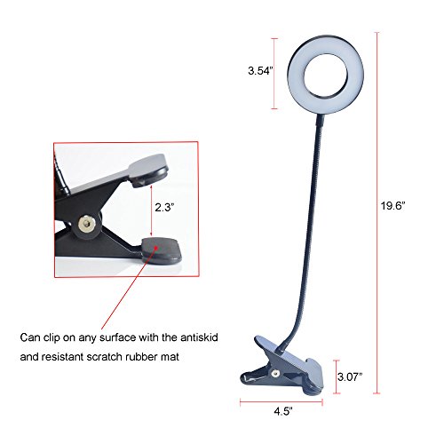 6W LED Clip on Reading Light,Rechargeable Book Light with USB Port for Bed Headborad Desk Laptop Piano,Eye-care 2 Light Color Switchable,Adapter Included(Black)