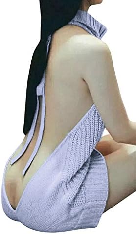 SXG Women's Sexy Sweater Size S-XL Tied Pullover Backless Jumper Open Back Anime Cosplay Sweater Blue