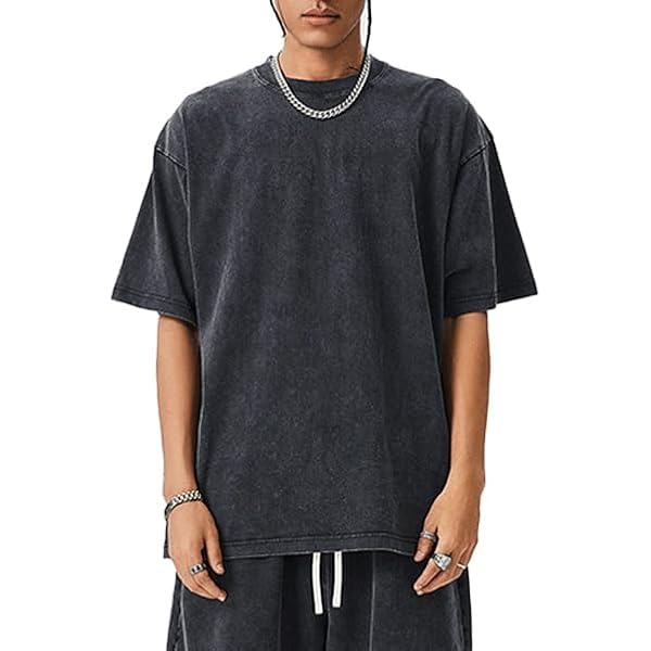 Fkatuzi Oversized Cotton Solid T Shirts for Men Vintage