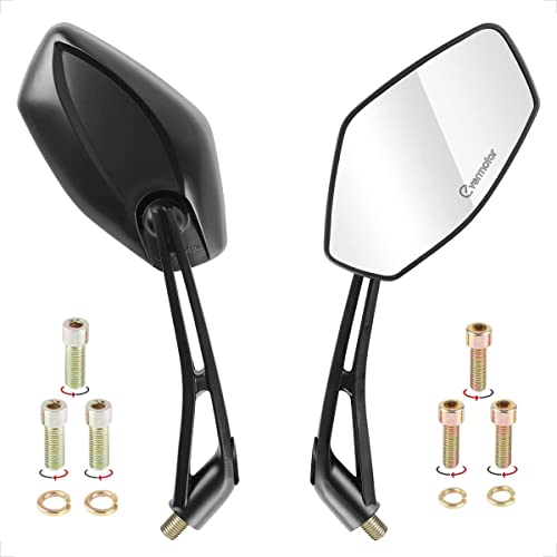 Evermotor Universal Motorcycle Mirrors with M8 M10 Clockwise and Counter Clockwise Threaded Bolts E-Mark Certified for ATV Scooter Cruiser