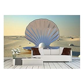 an Open Sea Shell with a Pearl Inside - Removable Wall Mural | Self-Adhesive Large Wallpaper - 66x96 inches