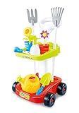 Garden Toy cart Kids Gardening Tools | Educational Toys Children | 23’ Tall Wheeled cart Trolley | Pretend Play Toys Kids | Two Shelves | 2 Rakes, 2 Flower Pots, Watering Spray Bottle