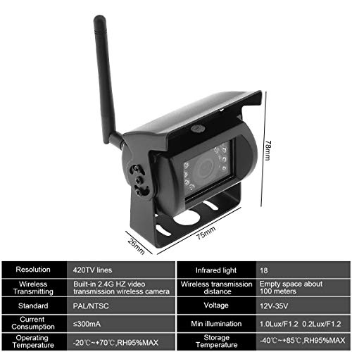 7 Inch HD TFT LCD Vehicle Rear View Monitor, Wireless Backup Rear View Camera System +Waterproof Night Vision Camera for Truck RV Trailer Motor Home Bus
