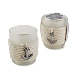 Kate Aspen Anchors Away Rope Tealight Holder, Glass Votives, Beach Theme Wedding Decorations, Party Favor, Gift Set of 4
