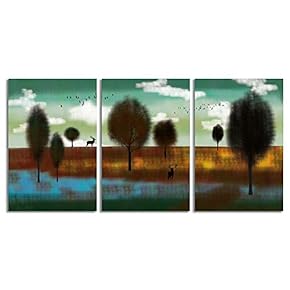 Canvas Wall Art Abstract Forests Painting Artwork for Home Prints Framed - 16"x24" x 3 Panels