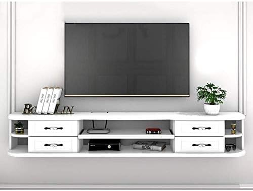 オープニング大放出セール Xianer ソリッドウッド製ウォールシェルフフローティングシェルフ引き出し付き壁掛けテレビ キャビネットセットトップボックスルーターdvdプレーヤー棚収納キャビネット 色 White 日本人気超絶