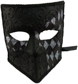 NEW Laser Cut Gladiator Full Face Design Halloween Mask - Black w/Brown and Silver Checkers