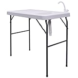 Goplus Portable Folding Table Fish Fillet Hunting Cleaning Cutting Camping Picnic Outdoor Gardening Table w/Sink Faucet