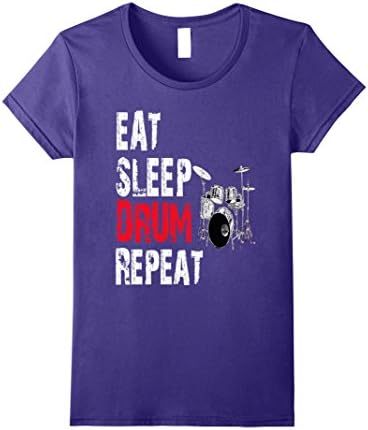 Womens Drummer T-Shirt-EAT SLEEP DRUM REPEAT Musician Tee Medium Purple