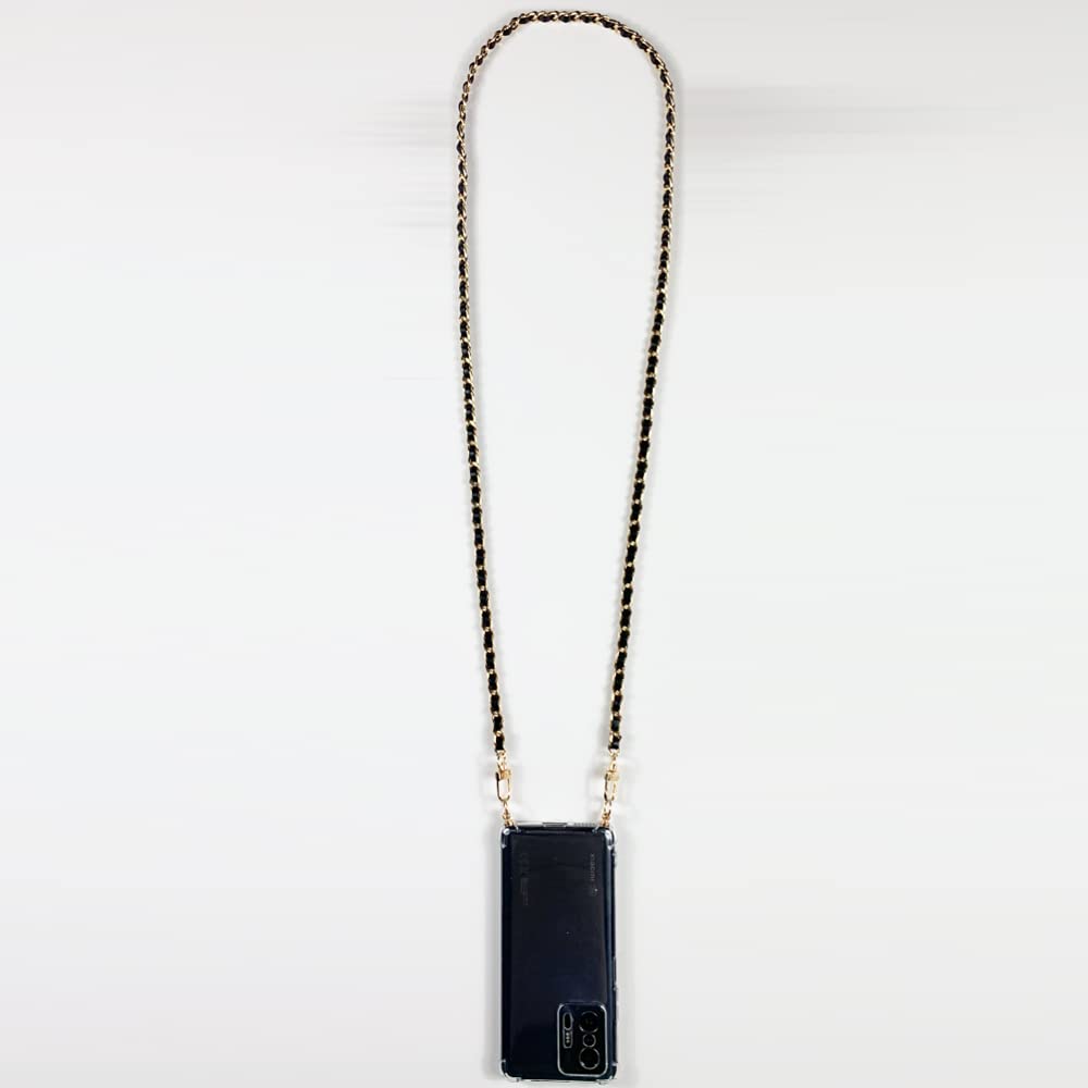 Cokitec Transparent Reinforced Tempered Glass Case for Xiaomi Redmi Note 12 4G Black Hanging Chain Lanyard