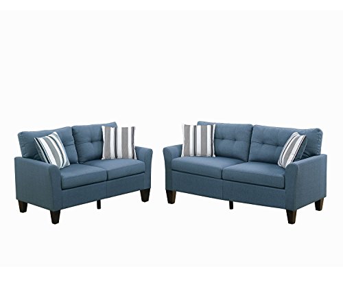 Poundex F6535 Bobkona Dreka Sofa and Loveseat, Blue