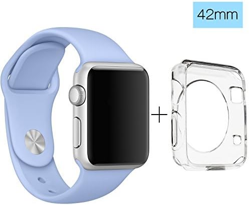 ClockChoice Silicone Watch Band Sport Replacement Kit for 42mm Series 1 &amp; 2 Apple Watch, LILAC, Bonus Case Included, No adapter needed, Includes 3 Pieces, for 2 Lengths, For Women and Men Use
