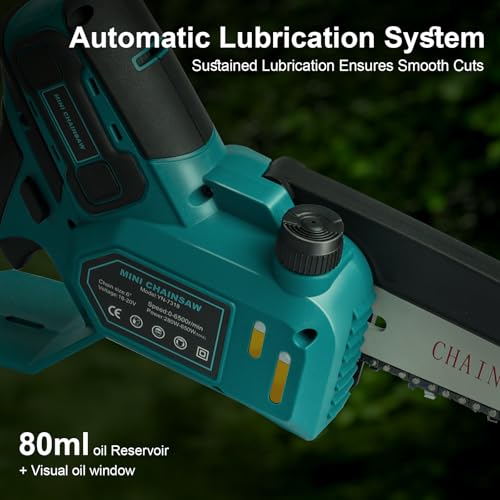 QUPERR Battery Pruning Saw 15 cm Compatible with Makita 18 V Battery, Brushless Mini Battery Chainsaw with Automatic Chain Lubrication for Wood Cutting and Gardening (without Battery and Chain Oil)