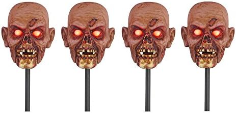 Set of 4 Animated Monster Head Pathway Lights Stakes Outdoor Halloween Decor