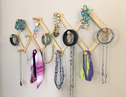 image for 2 ALAZCO Accordion Style Wood Expandable Wall Racks - Each Has 13 Hook