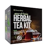 Grow 4 of Your Own Organic Herbal Tea Kit + Stainless Steel Tea Infuser - Chamomile, Peppermint, Lemon Balm, Red Clover - Everything Included: Pots, Soil, Seeds, Booklet, Bamboo Plant Labels