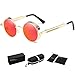 Dollger Vintage Steampunk Men Small Round Sunglasses Red Lens Gold Frame Mirrored Sunglasses