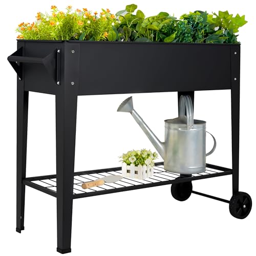 LEETOLLA Elevated Garden Bed with Wheels and Storage Shelf