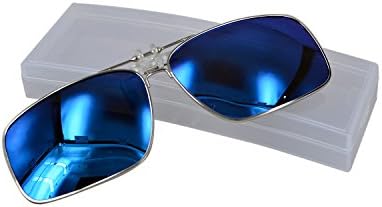 Polarized Uv Clip on Flip Up Sunglasses with Case in Blue Reflective