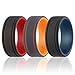 ROQ Silicone Rubber Wedding Ring for Men, Comfort Fit, Men's Wedding Band, Breathable Rubber Engagement Band, 9mm Wide 2mm Thick, 2 Thin Lines Duo Collection, 3 Pack, Blue-Black, Orange-Grey, Red-Black, Size 12