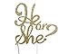 CMS Design Studio Handmade Gender Reveal Cake Topper Decoration - He or She - Double Sided Glitter Stock (Gold)