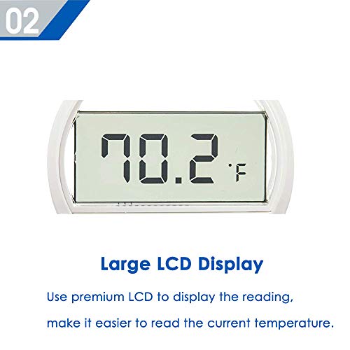 Capetsma Aquarium Thermometer, Digital Indoor Thermometer with Accurate Temperature Sensor, Round Temperature Gauge Used to Monitor Temperature for Car Room Fish Tank Water Reptile Terrarium (White)