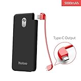 Portable Charger Yoobao Power Bank Built-in Pluggable USB C Cable 5000mAh Slim External Cell Phone Battery Backup Pack Compatible Android Smartphone Samsung Galaxy S9 Note LG Huawei etc - Black