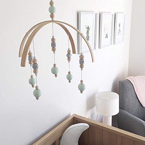 ISHOWDEAL Bed Bell for Baby, Nordic Style Wooden Wind Chime Handicraft Wind Bell Decoration Bed Bell Toy Wooden Hanging Baby Toys for Rattle Toy Children's Room Decoration Baby Photography Props - Thumbnail 5