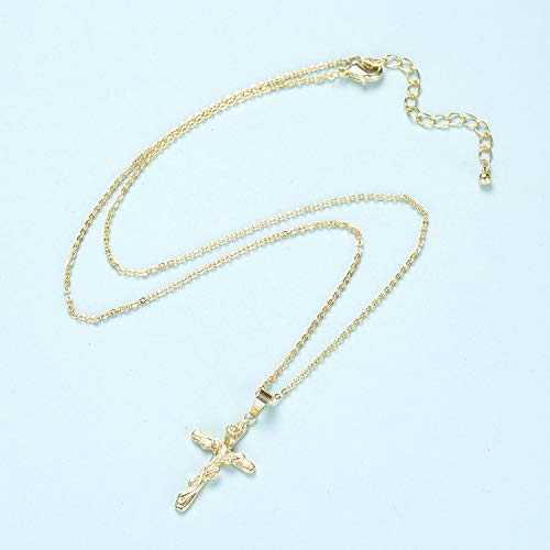 Lateefah Rose Flower Cross Pendant Necklace-14k Gold Plated Simple Religious Charm with Engraved Rose Adjustable Crucifix Cross Pendant Necklace for Women