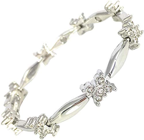 Helena Rose Ladies Magnetic Bracelet for Women - Silver Flower Design Sparkling Clear Rhinestone Crystals - plus Jewellery Gift Box