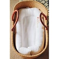 Moses basket, African Moses basket with brown leather handle, Baby bassinet