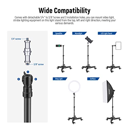 NEEWER Soporte de Luz Resistente con Ruedas, Soporte de Trípode Plegable de Altura Máxima de 2,4 Pies para Tomas de Angulo Bajo/Sobremesa, Soporte de Luz de Fotografía para Softbox