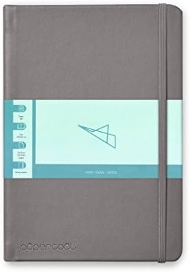 Papercoal Plain Classic Notebook (Unruled) A5 (210x145 mm) with Leather Bound Cover - Classic Grey [Office Product]