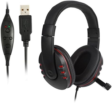 Petrichorwa USB Wired Stereo Headsets, Micphone Gaming Headphone of Lightweight Headphones for PS3 PS4 PC (Black/Red)