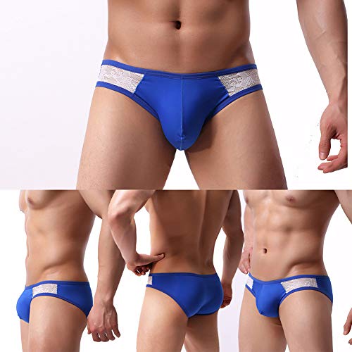 KAMUON Men's Sexy Lace Splice Silky Smooth Quick Dry Briefs Underwear Panties (L : Waist 34"-36", 7 Pack-Multicolor #3)